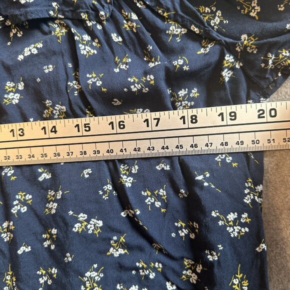 Old Navy Navy Yellow Ditsy Floral Peasant Blouse Large Boho Cottagecore - Picture 11 of 14